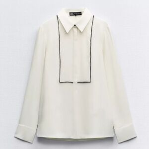 Zara White Blouse with Black Trim